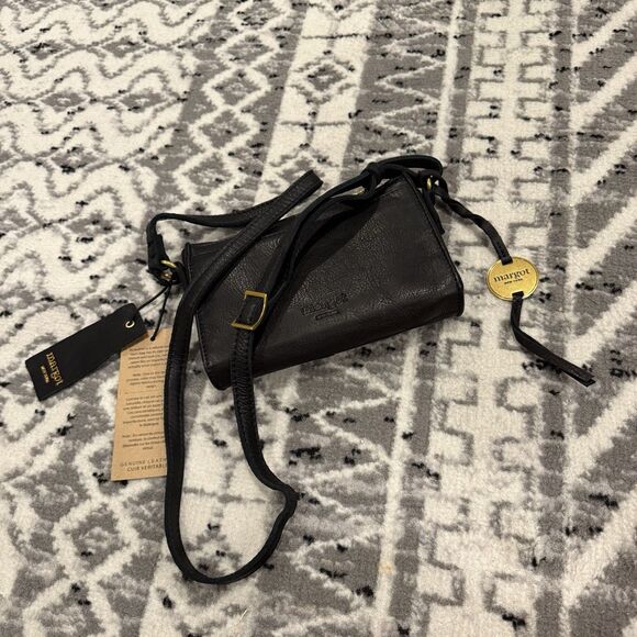MARGOT Black Genuine Leather Crossbody shoulder Bag Aiden Wallet On String NWT - Picture 10 of 11